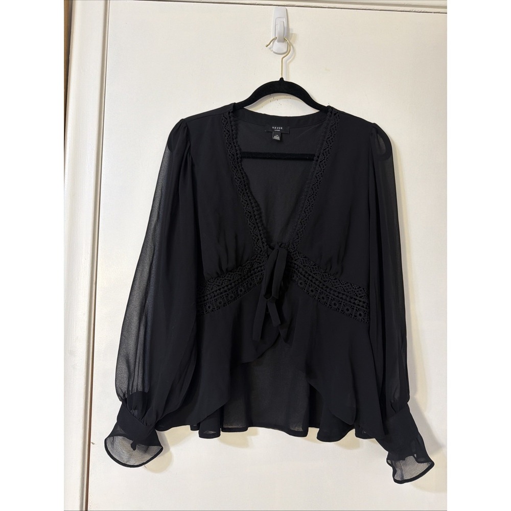 Haver London Sz L Peplum Blouse Whimsygoth Lace Black Romantic Cottagecore